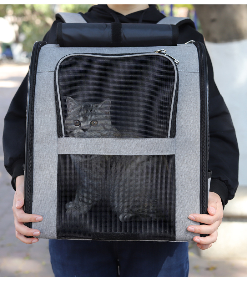 Pet carrier backpack side view showing durable Oxford cloth construction