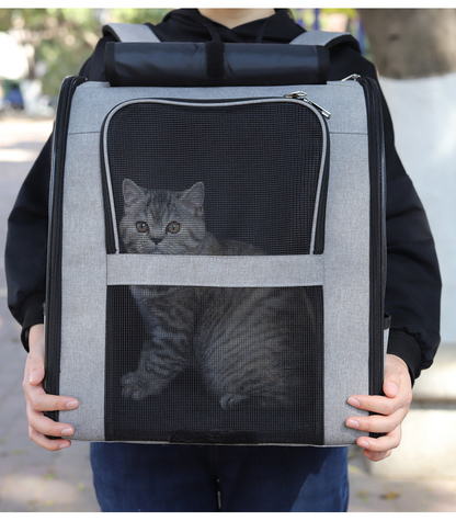 Pet carrier backpack side view showing durable Oxford cloth construction