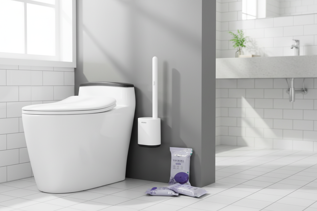 Disposable Toilet Brush in Bathroom