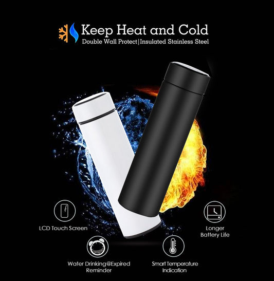 LED Temperature Display Thermos Bottle in Gold color