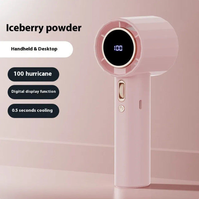 Mini ventilador de mano Gonzapole-Store color rosa con pantalla digital LED y diseño de turbina de alta velocidad