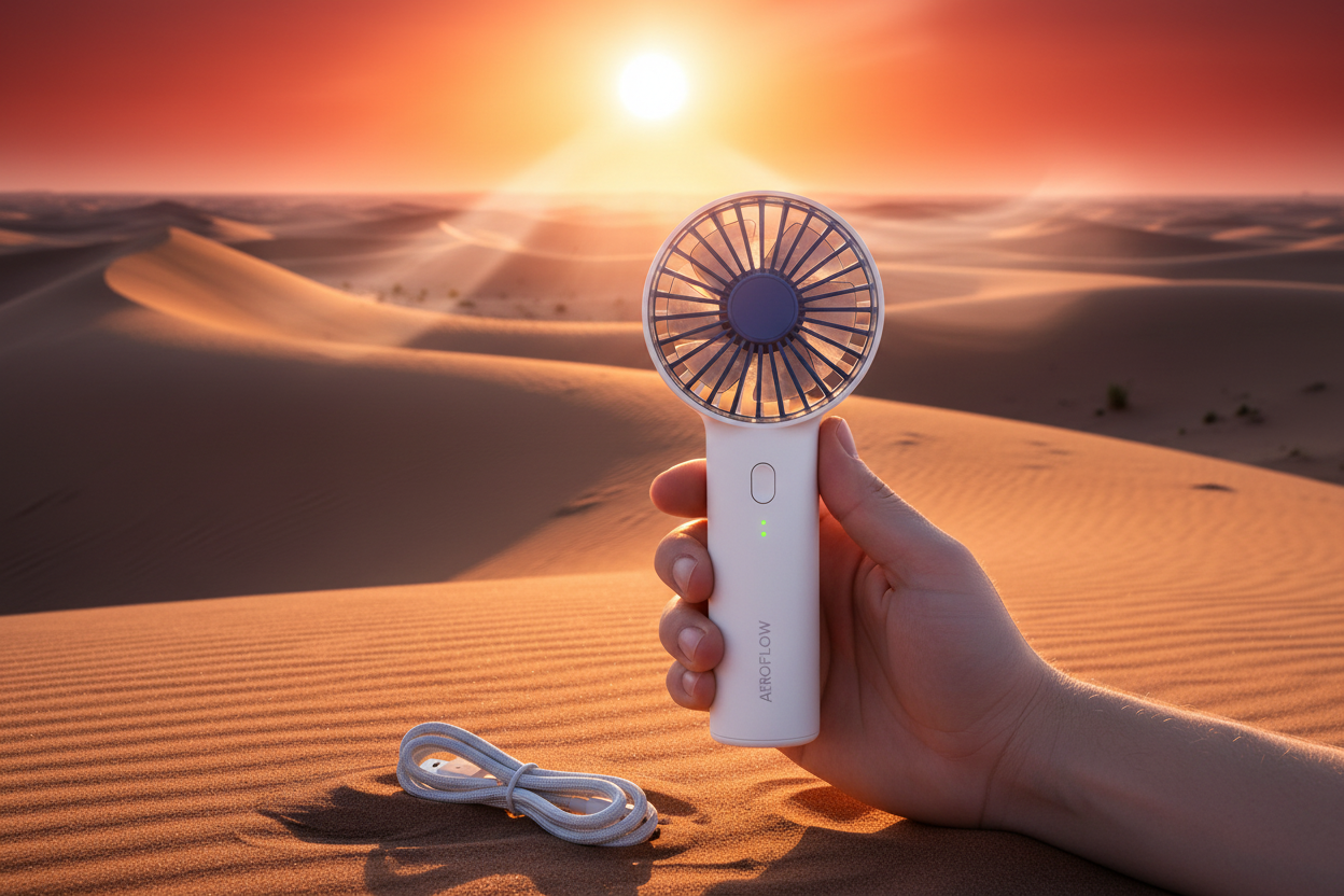 Mini Fan con desierto de fondo