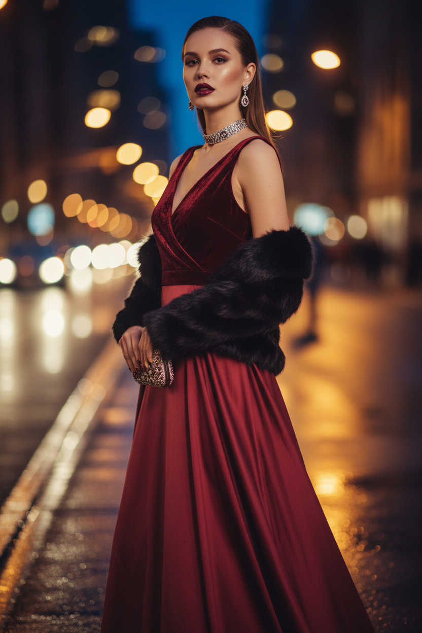 Mujer vestido de noche ciudad - Lip Liner