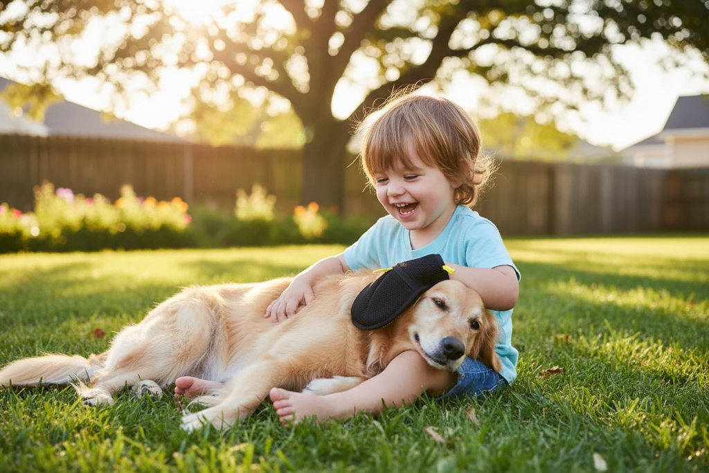 Niño y perro exterior