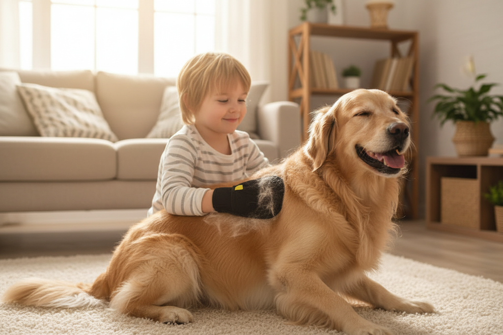 Niño y perro interior