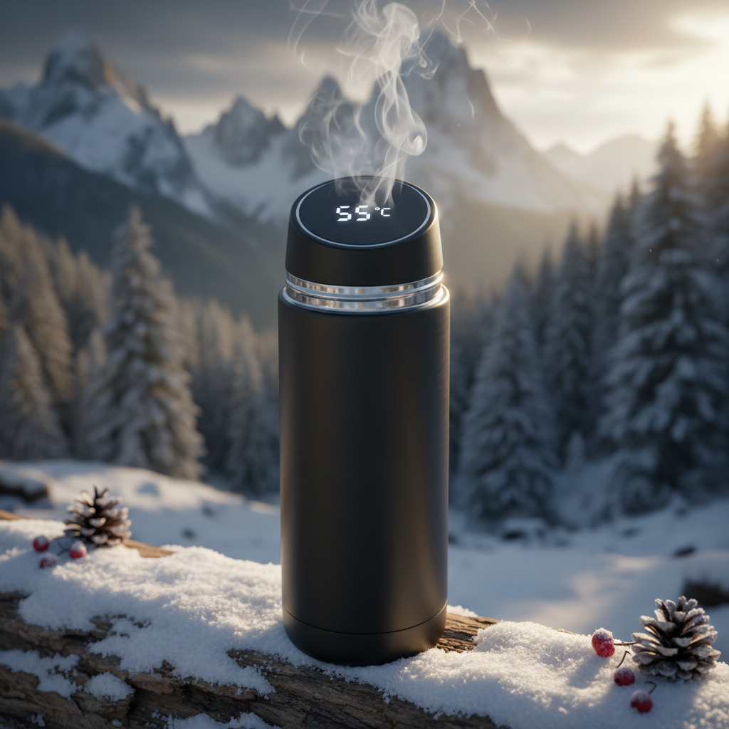 Termo con nieve y líquido caliente